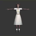 Game and Movie Character Pink Twin Ponytails White Dress Blue Stripes Yellow Belt Arms Outstretched