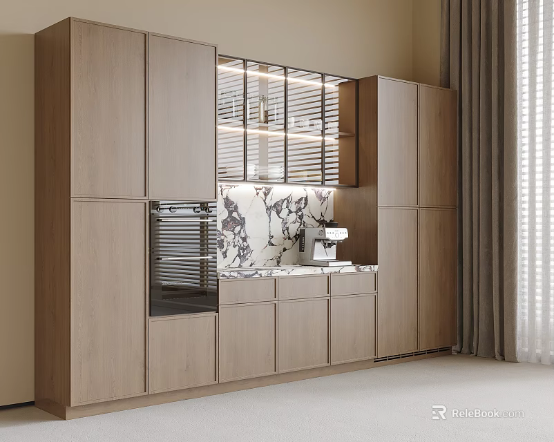 Elegant Modern Wine Cabinet With Glass Doors And Wooden Storage In Living Room Interior Design 3d model 