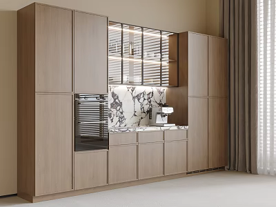 Elegant Modern Wine Cabinet With Glass Doors And Wooden Storage In Living Room Interior Design 3d model