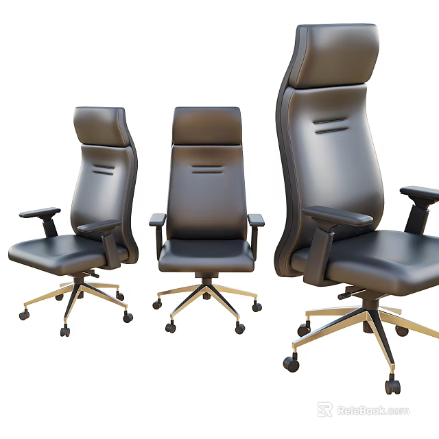 Modern Black Leather Office Chair with High Back Armrests and Swivel Base Wheels 3d model 