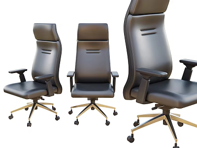 Modern Black Leather Office Chair with High Back Armrests and Swivel Base Wheels 3d model