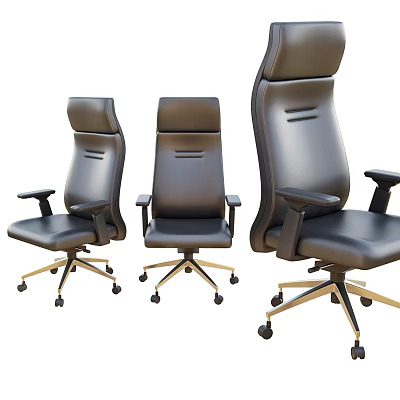 Modern Black Leather Office Chair with High Back Armrests and Swivel Base Wheels 3d model