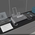 Efficient Modern Office Appliances Setup With Fax Machine Telephone Printer And Documents On Desk 3d model
