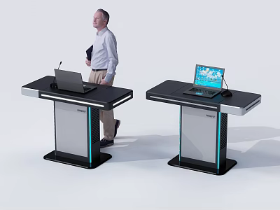 Contemporary Podium With Black Top LED Accents And Laptop For Presentations 3d model