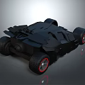 Black Batmobile With Large Wheels Red Rims Angular Powerful Design On Reflective Surface 3d model