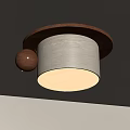 Ceiling Mounted Downlight Spotlight With Wooden Frame And Textured Beige Lampshade