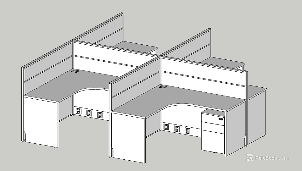Partitioned Office Workstations With Desktop Dividers And Drawer Storage Units 3d model