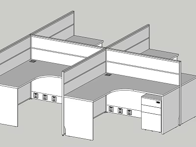 Partitioned Office Workstations With Desktop Dividers And Drawer Storage Units 3d model
