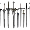 Various Ornate Swords With Different Hilt And Blade Designs For