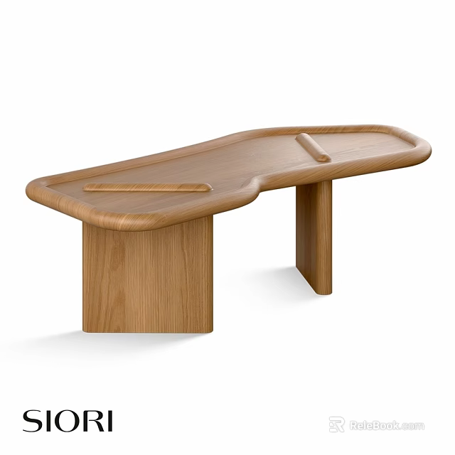 Wooden Dining Table With Unique Curved Shape And Smooth Surface Design 3d model 