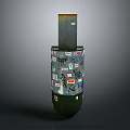 Green Cylindrical Decorative Vase With Various Stickers And Brown Top