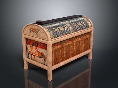 Ancient Egyptian Decorated Chest With Painted Scenes Hieroglyphics Curved Lid And Legs 3d model