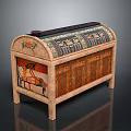 Ancient Egyptian Decorated Chest With Painted Scenes Hieroglyphics Curved Lid And Legs