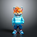 Cartoon Fox Character In Blue Hoodie Blue Pants And Blue Sneakers On Dark Background