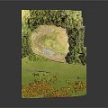 3D Landscape Model With Grassland Trees Circular Clearing And Yellow Flowers