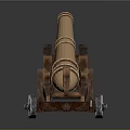 Old Historical Cannon Weapon With Brass Barrel And Wooden Carriage Two Wheels