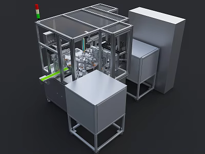 Automated Industrial Equipment With Metal Frame Transparent Enclosure Conveyor Belt And Control Panel 3d model
