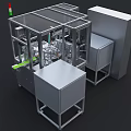 Automated Industrial Equipment With Metal Frame Transparent Enclosure Conveyor Belt And Control Panel