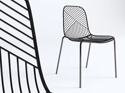 Modern Black Dining Chair With Geometric Wire Frame Design For Interior Spaces 3d model