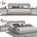 Cozy Modern Double Bed with Upholstered Headboard and Nightstands with Plant Decor
