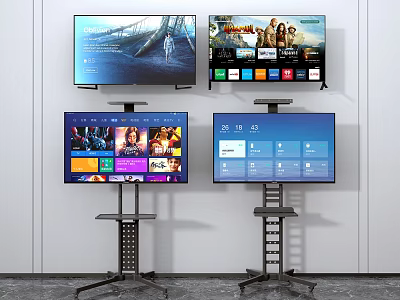 Iron Art TV Stands Displaying Various Monitors In Modern Space 3d model