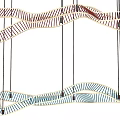 Modern Curved Chandelier With Striped Design and LED Lighting Hanging in Contemporary Space
