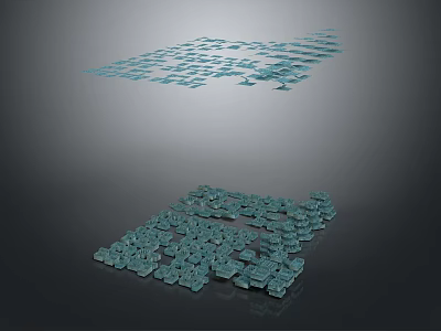 Blue Geometric Blocks Floating And Stacked In Abstract Modern Structure Design 3d model