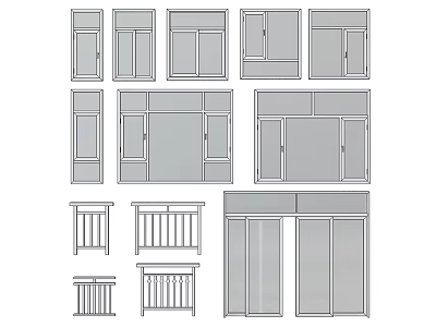 Different Casement Window Styles With Railing And Sliding Door Designs 3d model