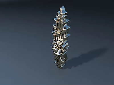 Silver Decorative Sculpture With Intricate Patterns And Vertical Metallic Design 3d model