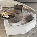 Elegant Modern Sofa and Coffee Table Set With Curved Design White Upholstery and Gray Chairs