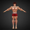 Muscular Male Character With Red Shorts And Outstretched Arms Showing Chest Marks And Defined Abs