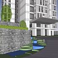 Modern High Rise Building Design With Greenery Trees Parking Area And Walled Compound 3d model