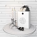 Decorative Ornament Set With Wooden Box Golden Monogram Brass Candle Holders And Green Leaf