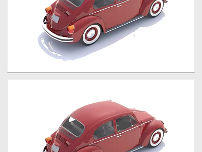 Red Classic Beetle Car With Vintage Design Round Body And White Rimmed Wheels 3d model