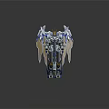 Detailed Blue White Yellow Purple Robot Model With Mechanical Wings And Weapons