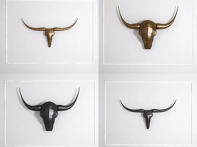 Decorative Bull Skull Wall Decor In Gold And Black For Home Interior 3d model