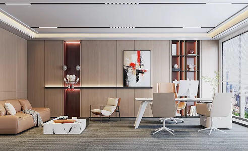 Modern manager office desk chairman office sofa painting 3d model