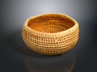 Hand Carved Wooden Basket With Intricate Woven Texture Round Artisan Design 3d model