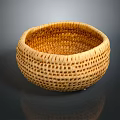 Hand Carved Wooden Basket With Intricate Woven Texture Round Artisan Design