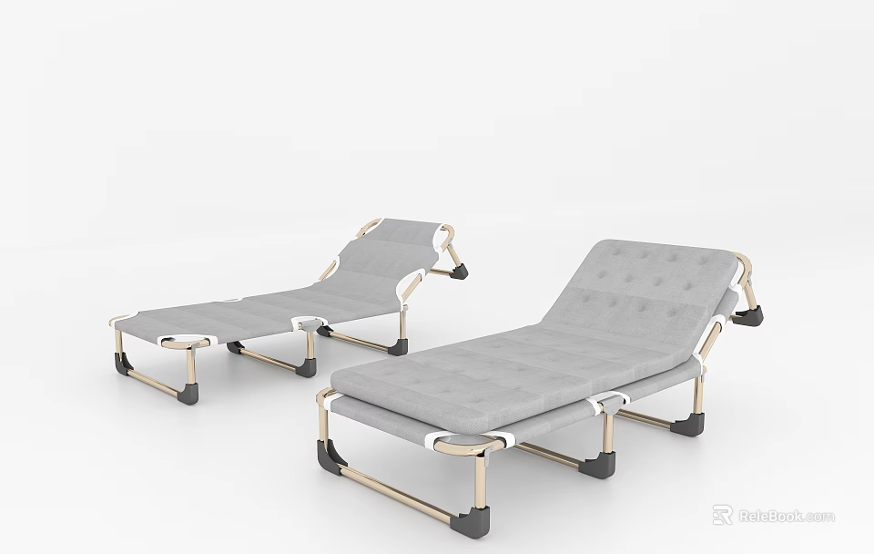 Gray Folding Beds With Metal Frames And Comfortable Mattress Design 3d model 