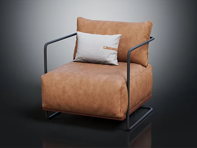 Brown Upholstered Armchair With Black Metal Frame And Light Gray Cushion 3d model