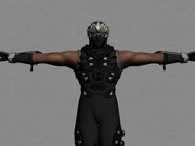 Game Movie Character in Black Outfit With Metal Helmet and Arms Outstretched 3d model
