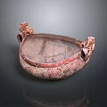 Traditional Red Ceramic Basin With Carved Dragon Handles And Intricate Patterns