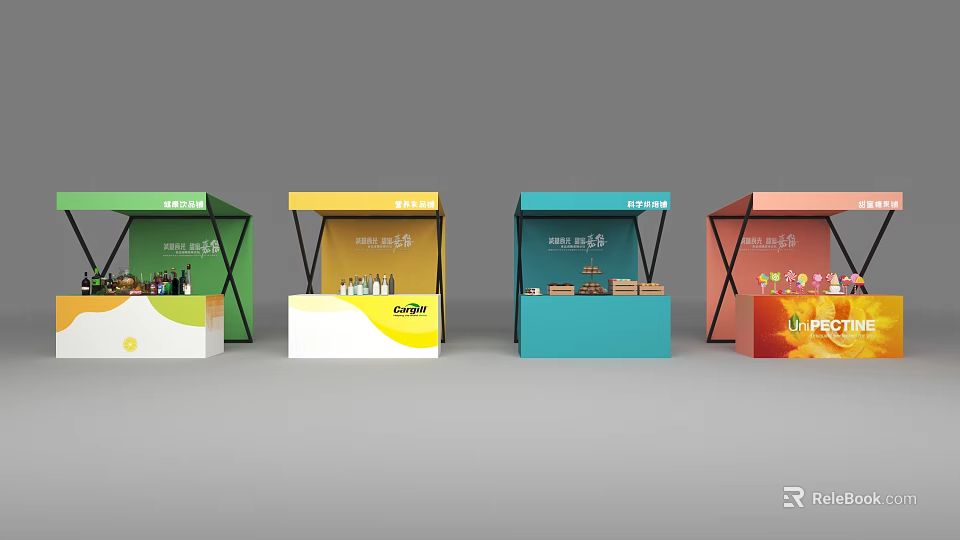 Colorful Promotion Booths with Different Colors Display Various Products for Events 3d model 