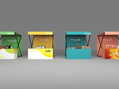 Colorful Promotion Booths with Different Colors Display Various Products for Events 3d model