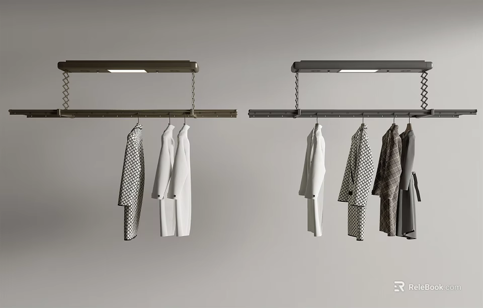 Modern Clothes Rack Design With Hanging Black White And Gray Garments 3d model 