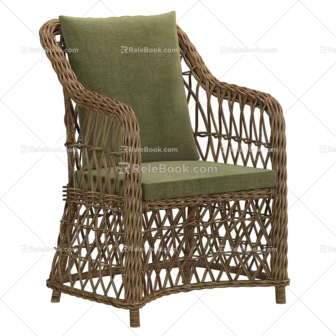 Nordic Simple Rattan Single Sofa 3d model
