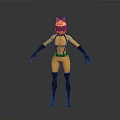 3D Character Model In Yellow And Black Tight Suit With Cat Ear Helmet