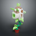 Pig Shaped Plant Creature With Green Leaf Ears And Brown Spots In Red Pot