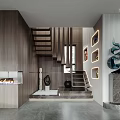Modern Living And Dining Room Interior With Sofa Marble TV Wall Green Plants And Windows
